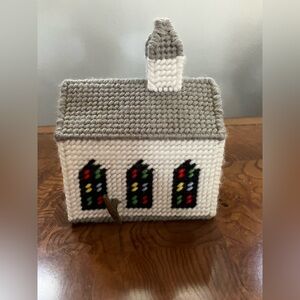 Christmas church/house music box, folk art, vintage